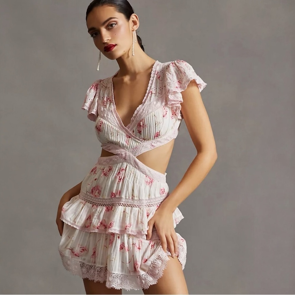 LoveShackFancy Audrina Cutout Ruffled Mini Dress